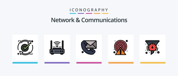 Network Communications Line Filled Icon Pack Including Orbit Satellite World — Stockový vektor
