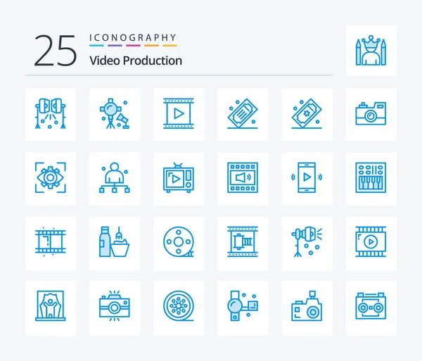 Video Production Blue Color Icon Pack Including Photography Antique Camera — 图库矢量图片