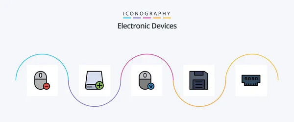 Devices Line Filled Flat Icon Pack Including Disc Computers Drive — стоковый вектор