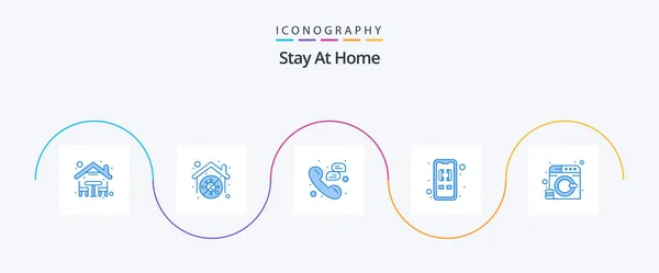 Stay Home Blue Icon Pack Including Clothes Home Chat Calling — Vetor de Stock
