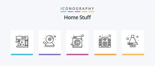 Home Stuff Line Icon Pack Including Fan Contact Desk Smartphone — Stok Vektör