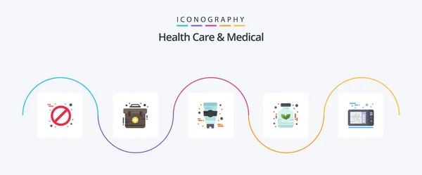 Health Care Medical Flat Icon Pack Including Heart Beat Face — Stock Vector
