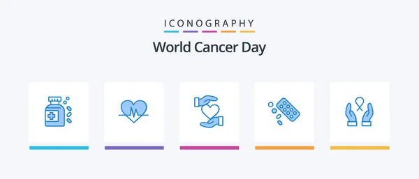 World Cancer Day Blue Icon Pack Including Breast Cancer Treatment — стоковый вектор