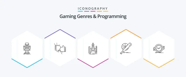 Gaming Genres Programming Line Icon Pack Including Ball Baseball Fight — Διανυσματικό Αρχείο