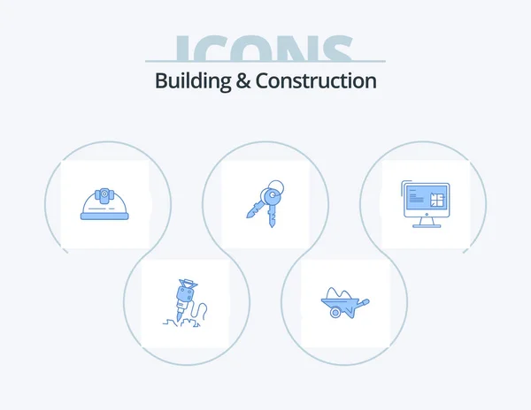 Building Construction Blue Icon Pack Icon Design House Keys Garden — Vector de stock