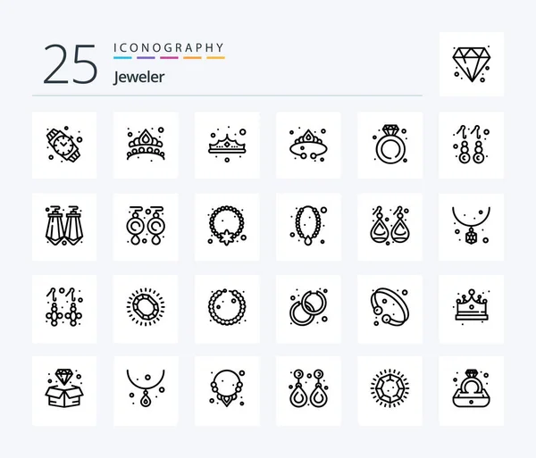 Jewellery Line Icon Pack Including Fashion Wedding Fashion Ring Diamond — Stockvektor