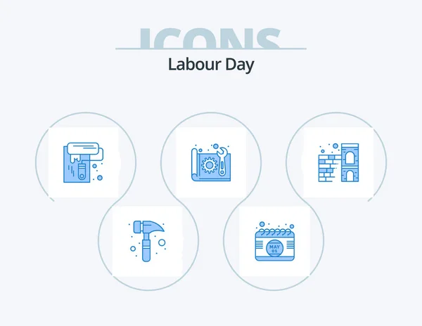 Labour Day Blue Icon Pack Icon Design Brick Plan Paint — Vettoriale Stock