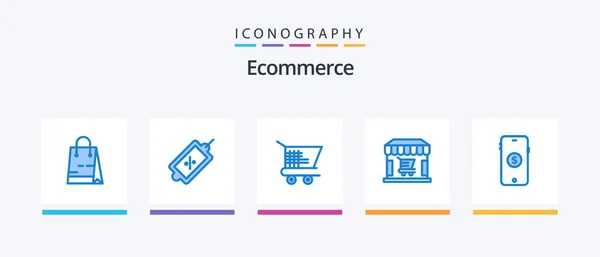 Ecommerce Blue Icon Pack Including Shopping Ecommerce Cart Store Shop — Archivo Imágenes Vectoriales