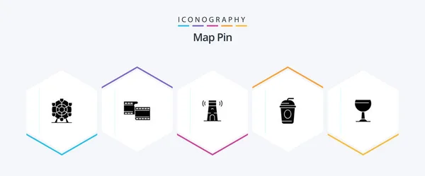 Map Pin Glyph Icon Pack Including Beer Lighthouse Drink Paris — Stock Vector