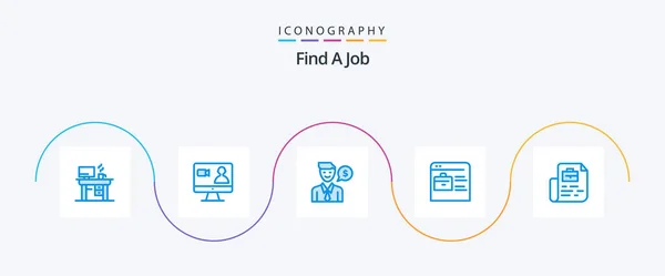 Find Job Blue Icon Pack Including Job Online Portfolio Man — Archivo Imágenes Vectoriales