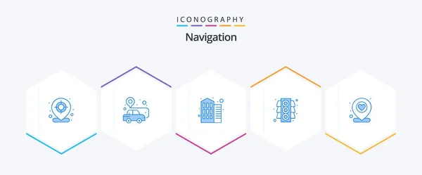 Navigation Blue Icon Pack Including Marker Business Location Traffic — Vetor de Stock
