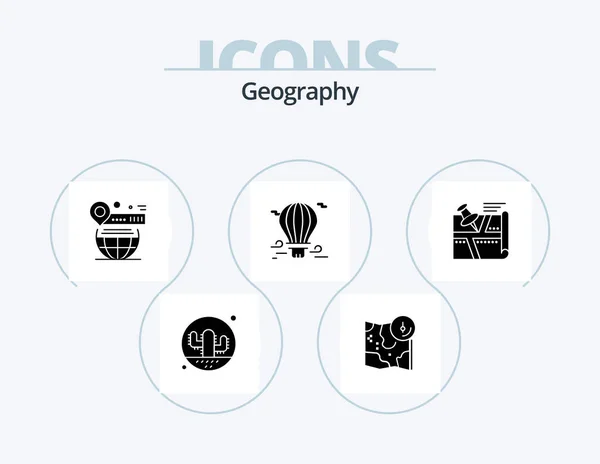 Geo Graphy Glyph Icon Pack Icon Design Hot Balloon Track — Stockvektor