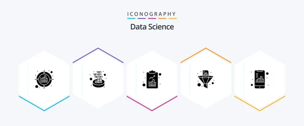 Data Science Glyph Icon Pack Including Funnel Document Gate Data — Image vectorielle