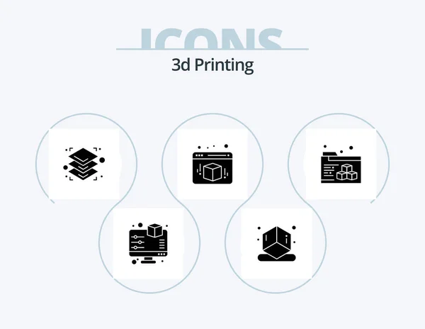 Printing Glyph Icon Pack Icon Design Cube Shape Box Printing — Stockvector
