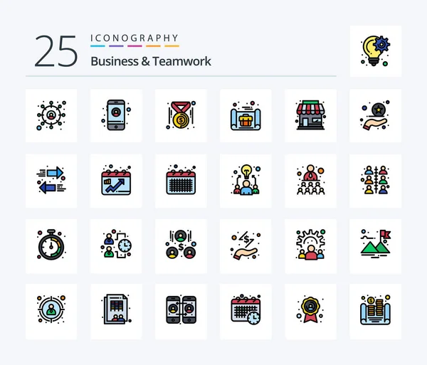 Business And Teamwork 25 Line Filled icon pack including business. shop. dollar. building. concept