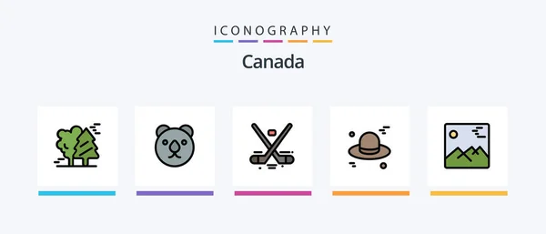 Canada Line Filled Icon Pack Including Landmark Centre Block Canada — 图库矢量图片