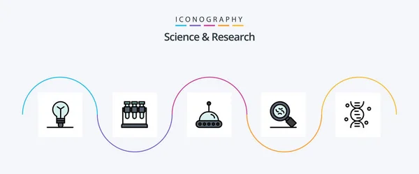 Science Line Filled Flat Icon Pack Including Ufo Science Dna — 图库矢量图片