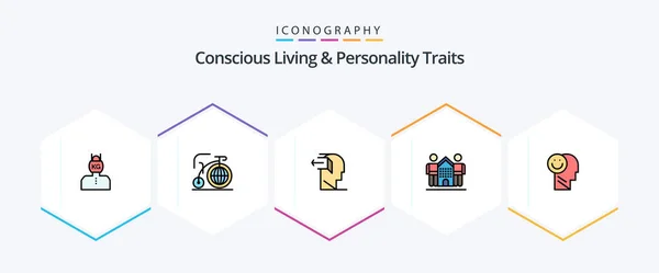 Concious Living Personality Traits Filledline Icon Pack Including Home Friendly — Vettoriale Stock