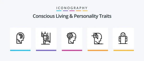 Concious Living Personality Traits Line Icon Pack Including Mind Human — Archivo Imágenes Vectoriales