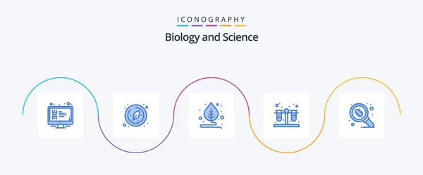 Biology Blue Icon Pack Including Microorganism Bacteria Circle Test Tubes — Vetor de Stock