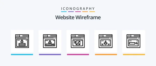 Website Wireframe Line Pictogrampakket Inclusief Een Video Website Creatieve Pictogrammen — Stockvector