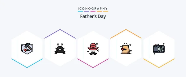 Fathers Day Filledline Icon Pack Including Father Hand Bag Avatar — Stockový vektor