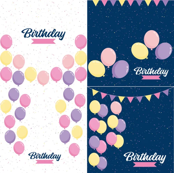 Happy Birthday Playful Bubbly Font Background Balloons Party Streamers — Stockvector