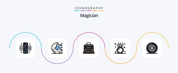 Magician Line Filled Flat Icon Pack Including Magic Ring Bandit — Stock Vector