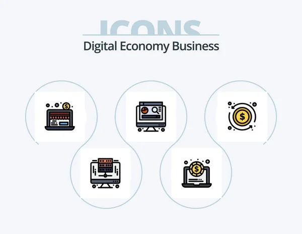 Digital Economy Business Line Filled Icon Pack Icon Design Web — Stok Vektör