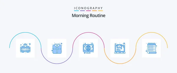 Morning Routine Blue Icon Pack Including Check List Schedule Television — Vector de stock