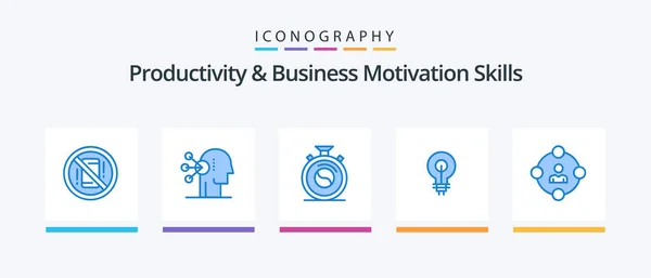 Productivity Business Motivation Skills Blue Icon Pack Including Inspirating Idea - Stok Vektor