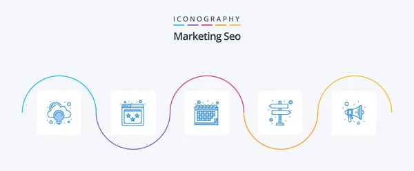 Marketing Seo Blue Icon Pack Including Content Right Website Ranking — Vetor de Stock