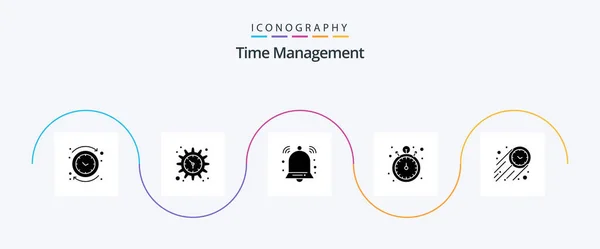 Time Management Glyph Icon Pack Including Fast Timer Watch Stop — Vettoriale Stock