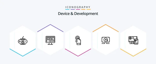 Device Development Line Icon Pack Including Monitor Loud Toch Speaker — Vector de stock