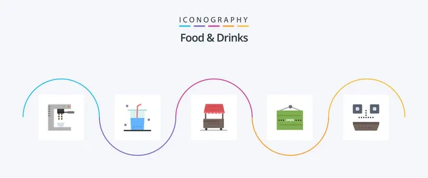 Food Drinks Flat Icon Pack Including Restaurant Food Shopping Kiosk — Stock vektor