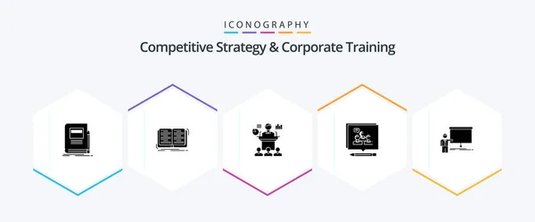 Competitive Strategy Corporate Training Glyph Icon Pack Including Convince Argument — Archivo Imágenes Vectoriales
