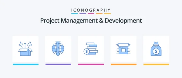 Project Management Development Blue Icon Pack Including Product Business Market — 图库矢量图片