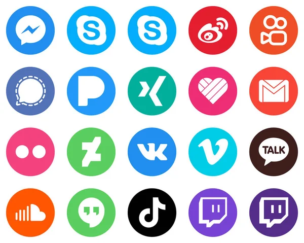 20 Fresh White Icons email. likee and xing Flat Circle Backgrounds