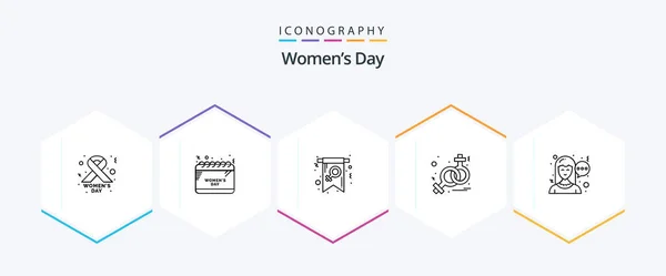 Womens Day Line Icon Pack Including Communication Venus Day Symbolism — ストックベクタ