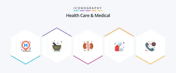 Health Care Medical Flat Icon Pack Including Call Health Herbal — Stok Vektör