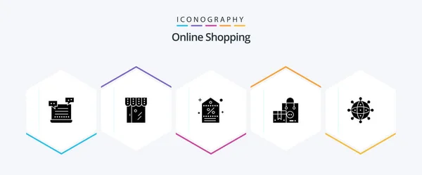 Online Shopping Glyph Icon Pack Including Product Bag Shop Tag — Stockový vektor