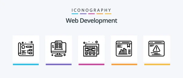 Web Development Line Icon Pack Including Business Management Blueprint Development — Vector de stock