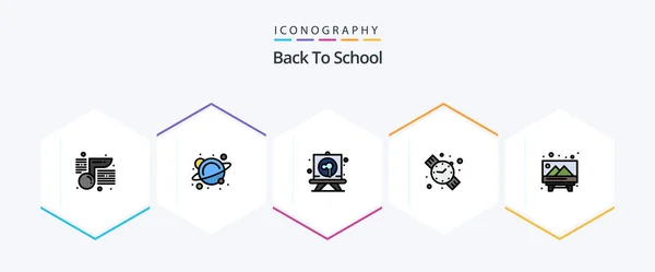 Back School Filledline Icon Pack Including Picture Board Drawing Hand — Stockvector