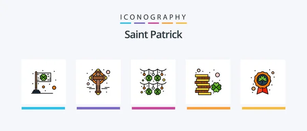 Saint Patrick Line Filled Icon Pack Including Bag Container Saint — Stockvector