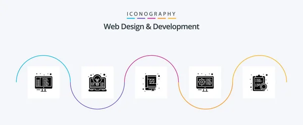 Web Design Development Glyph Icon Pack Including Settings Development Light — Stock Vector