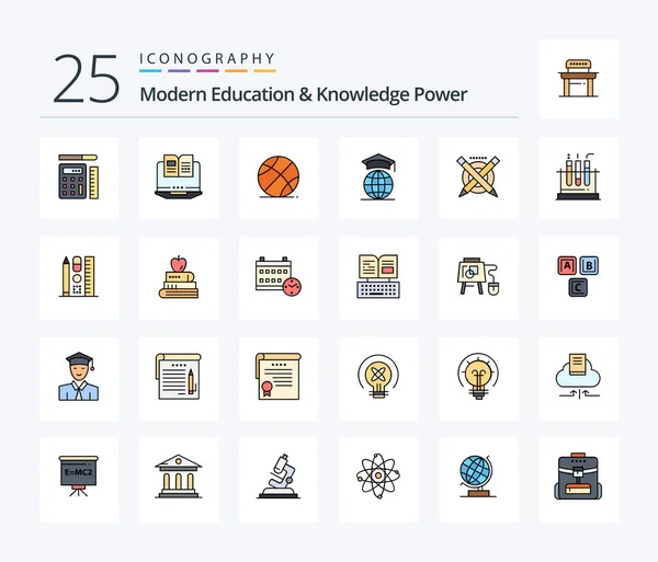 Modern Education Knowledge Power Line Filled Icon Pack Including Education — ストックベクタ