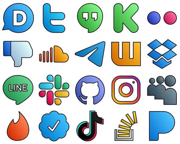 Filled Line Style Social Media Icon Set Dropbox Dislike Messenger — ストックベクタ