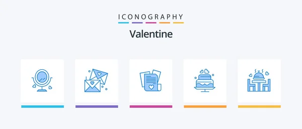 Valentine Blue Icon Pack Including Love Wedding File Heart Cake — Image vectorielle