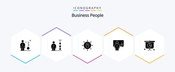 Business People Glyph Icon Pack Including Chart Analytics Corporate Management — Stockvektor