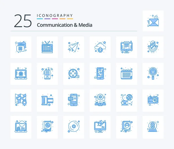 Communication Media Blue Color Icon Pack Including News Computer Paper — ストックベクタ